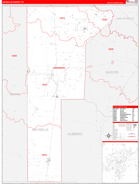Jim Wells County, TX Zip Code Map